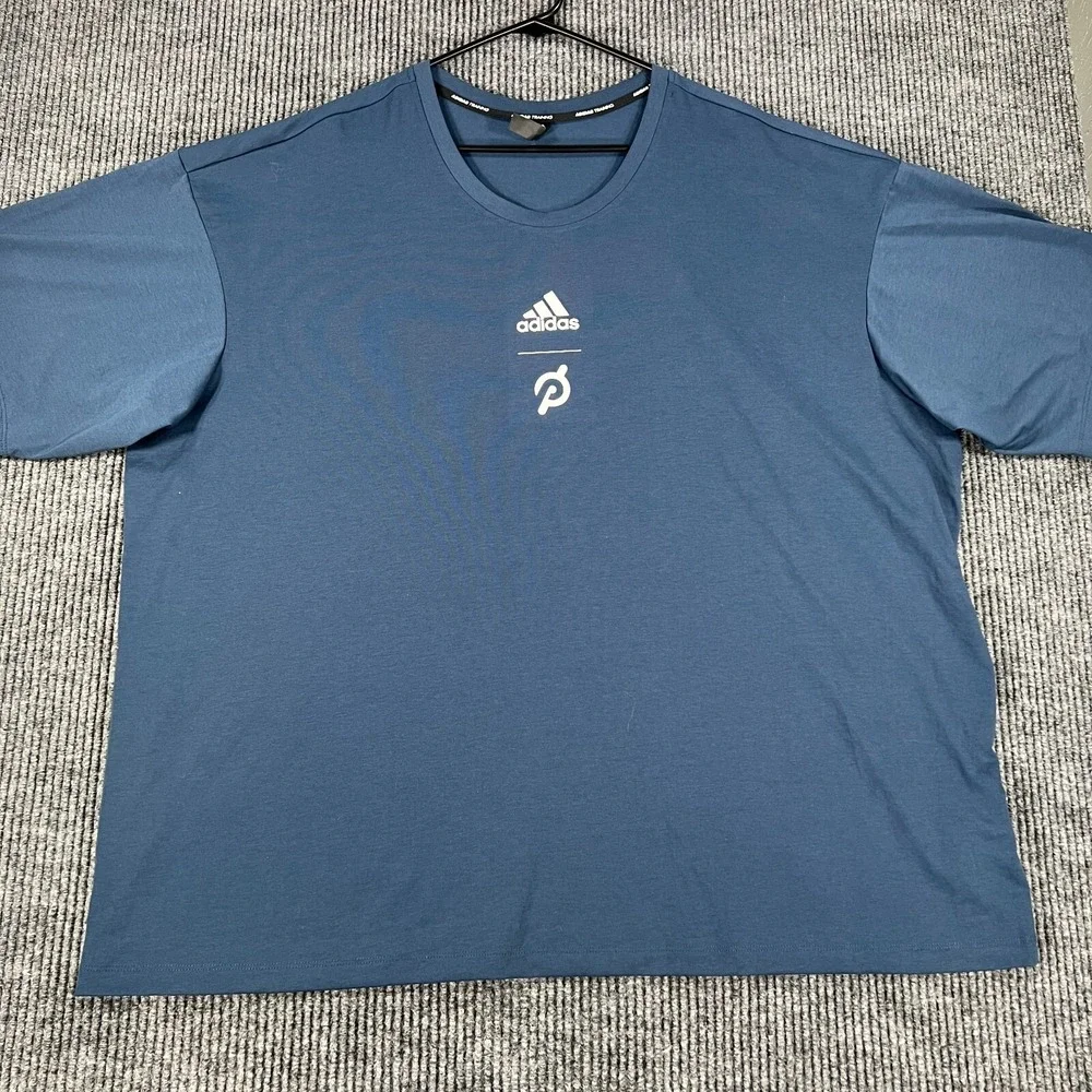 Adidas x Peleton Shirt Mens 2XL XXL Blue Short Sleeve Activewear Soft Sharp